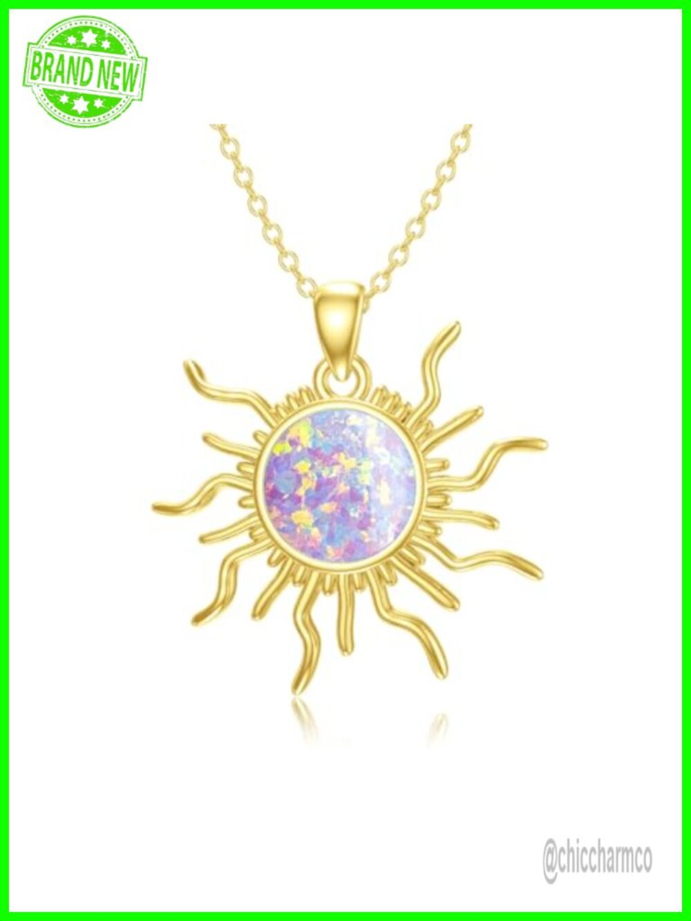 Dainty Sterling Silver Opal Sun Pendant Necklace